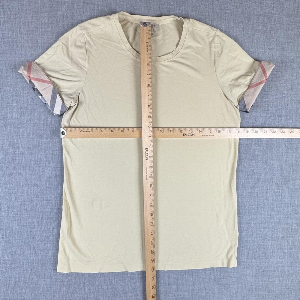 Burberry Brit Shirt Womens Large Beige Nova Check Cuff T-Shirt Stretch Jersey - Picture 8 of 10